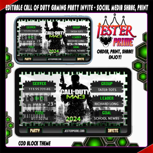 Editable Gaming Party Invites - Call of Duty Pyramid Blocks