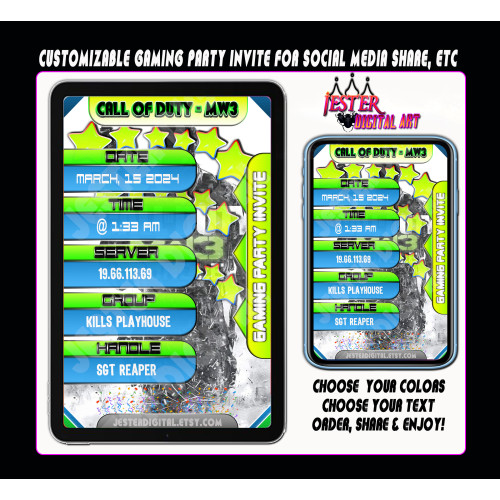 Editable Gaming Party Invites - Call of Duty Tech Theme