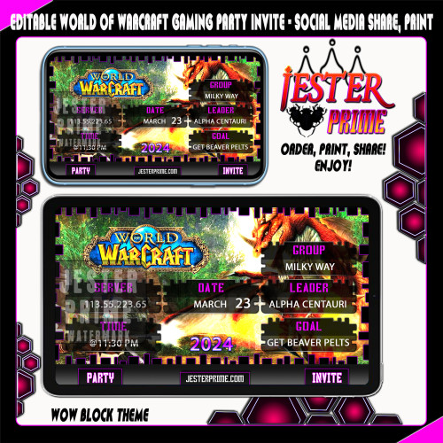 Editable Gaming Party Invites - World Of Warcraft Pyramid Blocks