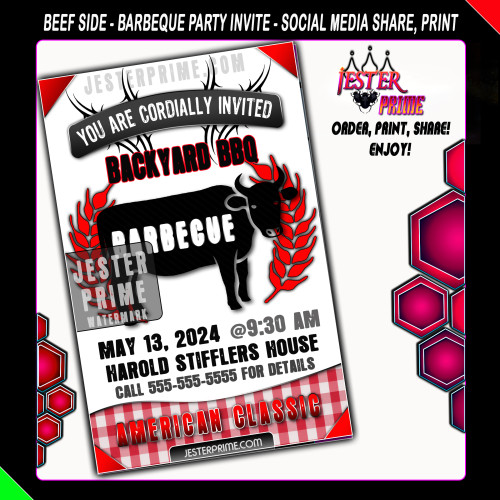 Editable Barbecue Party Invitation - Picnic Cow Roast