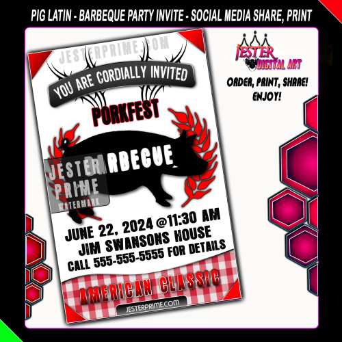 Editable Barbecue Party Invitation - Picnic Pig Roast