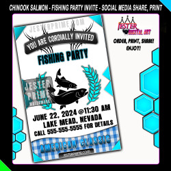 Editable Fishing Party Invitation - Picnic Salmon Shadow