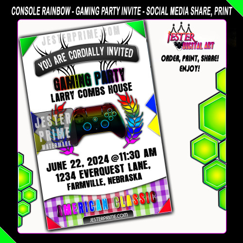 Editable Gaming Party Invitation - Controller Plaid