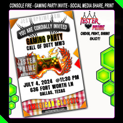 Editable Gaming Party Invitation - Controller Plaid Fire