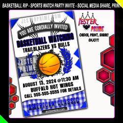 Editable Basketball Sports Watch Party Invitation - Plaid Rip