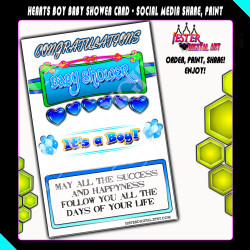 Congrats its a boy Baby Shower Card - Blue Hearts & Ribbons - Printable Baby Shower Card