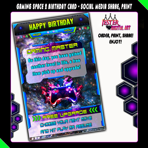 Gaming Stars Tech Birthday Card - Printable Birthday Card 