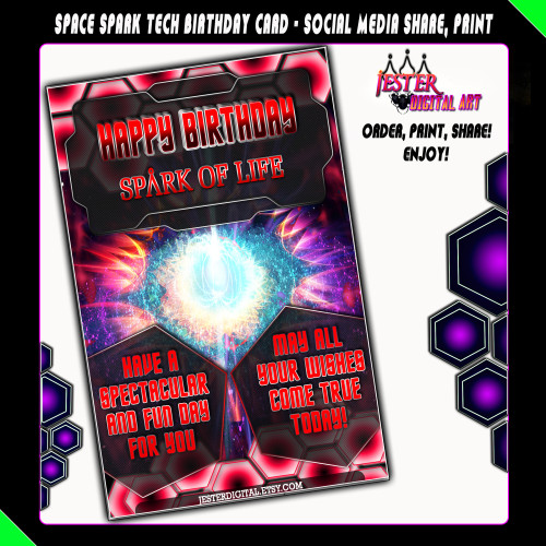 Space Spark Tech Birthday Card - implosion - Printable Birthday Card 