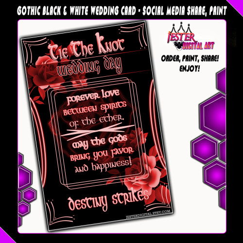 Tie The Knot Gothic Wedding Card - Red Roses- Printable Wedding Card 