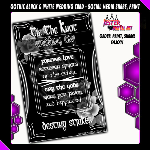 Tie The Knot Gothic Wedding Card - Black / White Roses- Printable Wedding Card