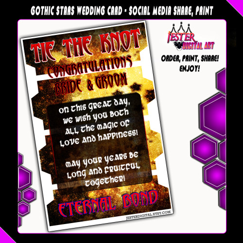 Tie The Knot Gothic Wedding Card - Stars Hex - Printable Wedding Card 