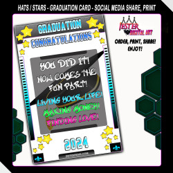 Graduation Card - Hats / Stars Whiteboard - Printable Graduation Card 