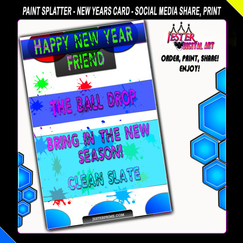 New Years Card - Paint Splater - Printable New Years Card