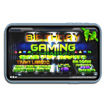 Kids 3D Gaming Birthday Party Invitation - Custom Horizontal - Green Steel 