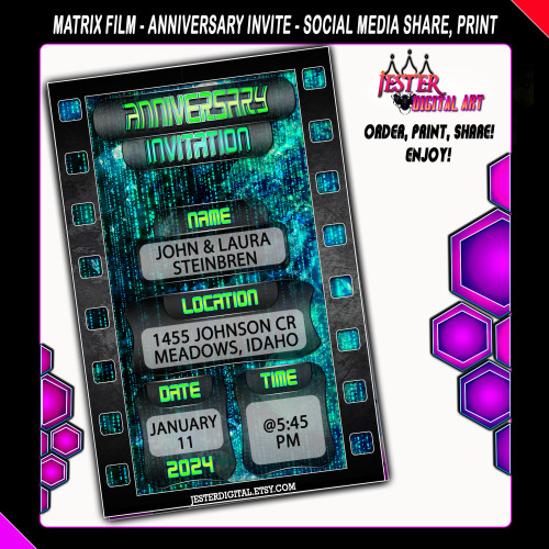 Editable Anniversary Party Invitation - Matrix Drip Film