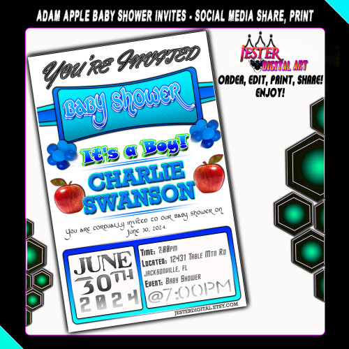 It's a Boy - Custom Baby Shower Invitations - Apples & Balloons - Printable Baby Shower Invitations