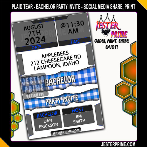 Editable Bachelor Party Invite - Plaid Tear 1- Printable Bachelor Party Invitations