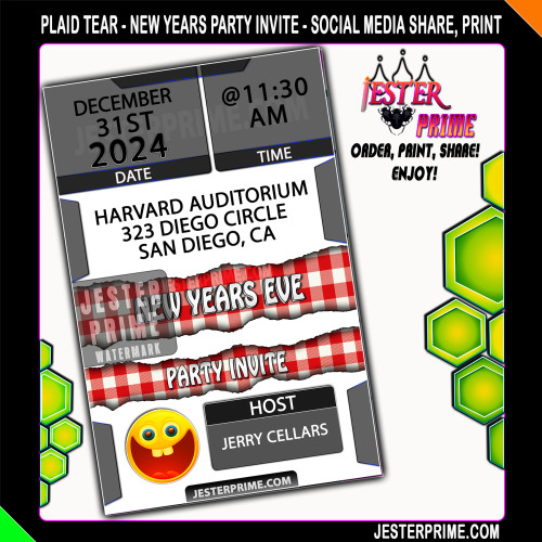 Editable New Years Party Invitation - Plaid Tear