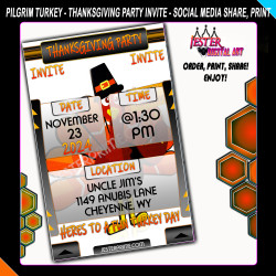 Editable Thanksgiving Party Invitation - Turkey Pilgrim