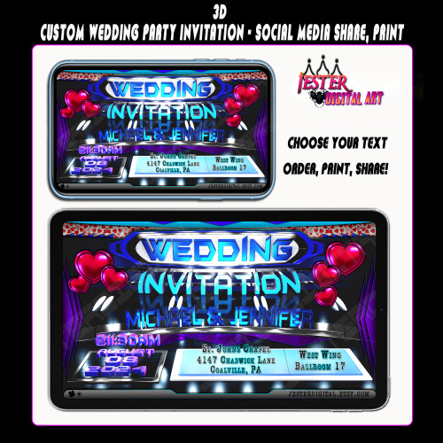 Custom 3D Wedding Ceremony / Party Invitation - Blue Stage