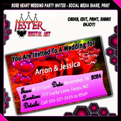 Editable Wedding Ceremony / Party Invitation - Red Roses / Hearts 