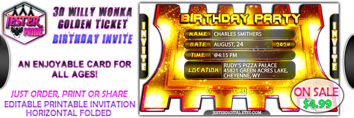 3D Golden Ticket Birthday Invite