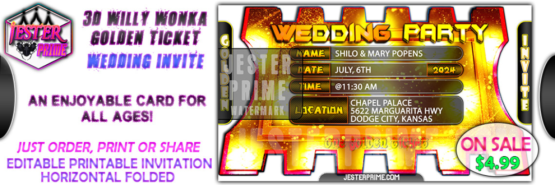 3D Golden Ticket Wedding Invite